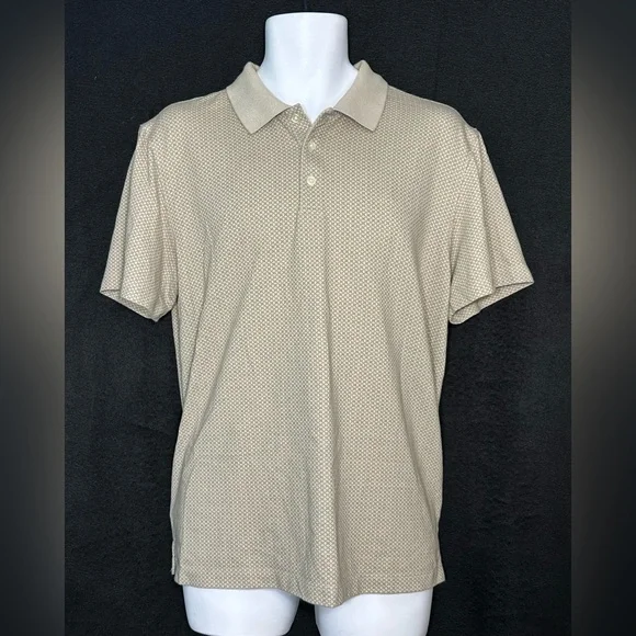 Van Heusen | Shirts | Mens L Tan Slim Fit Geometric Print Short Sleeve Polo Shirt  Van Heusen Flex | Poshmark